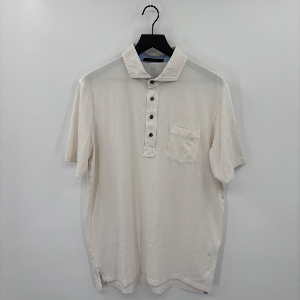 Greyson Polo Shirt Mens Large Cream Pima Cotton Modal Wolf Logo Golf Preppy Soft